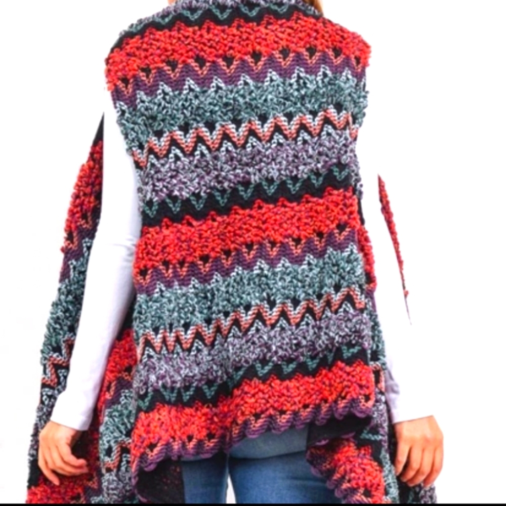 🌟TPO CHEVRON MULTI COLOR WOVEN OPEN LONG CARDIGAN ONE SZ FITS ALL NWT🌟 - Picture 5 of 9